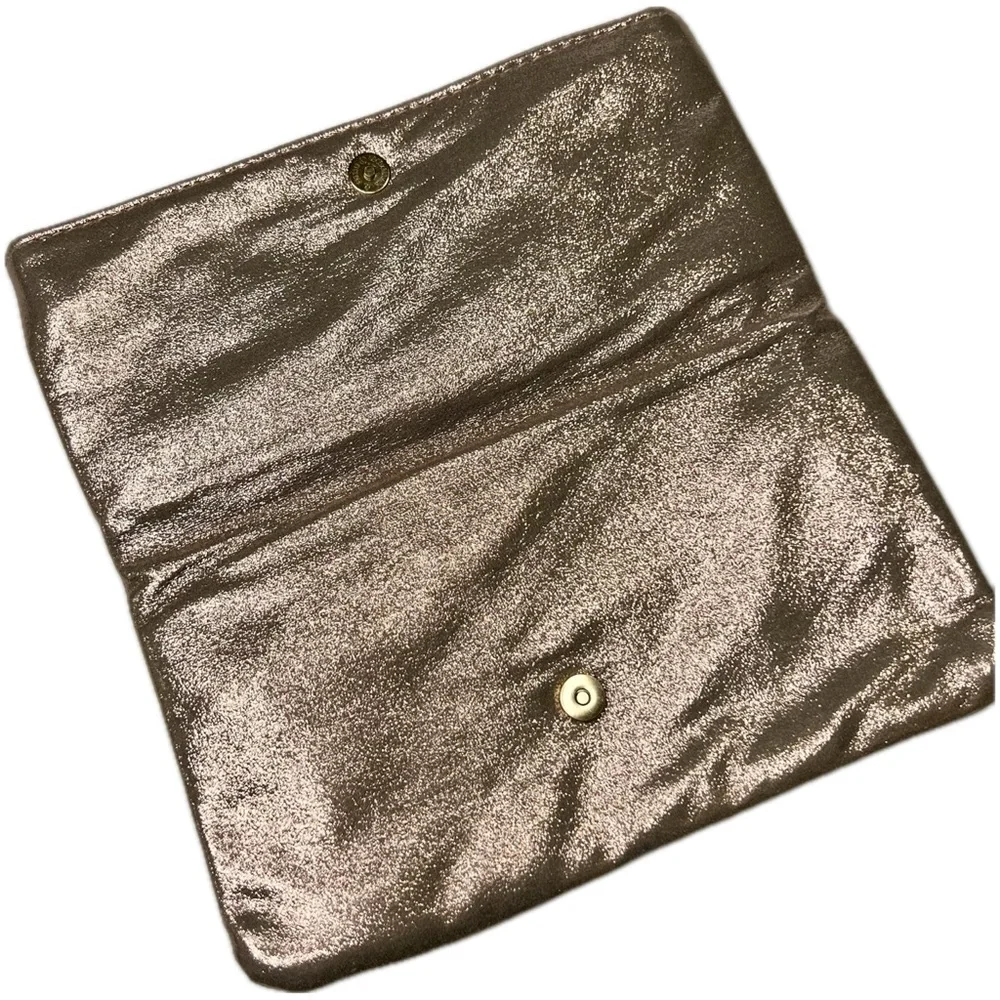 Oscar de la Renta Clutch Foldover Zipper Cocktail Purse Luxe Metallic Rose Gold